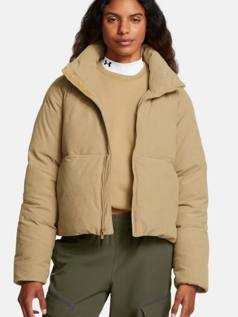 NWT Under Armour Limitless Down Corduroy Puffer Jacket in Camel, Size XXL